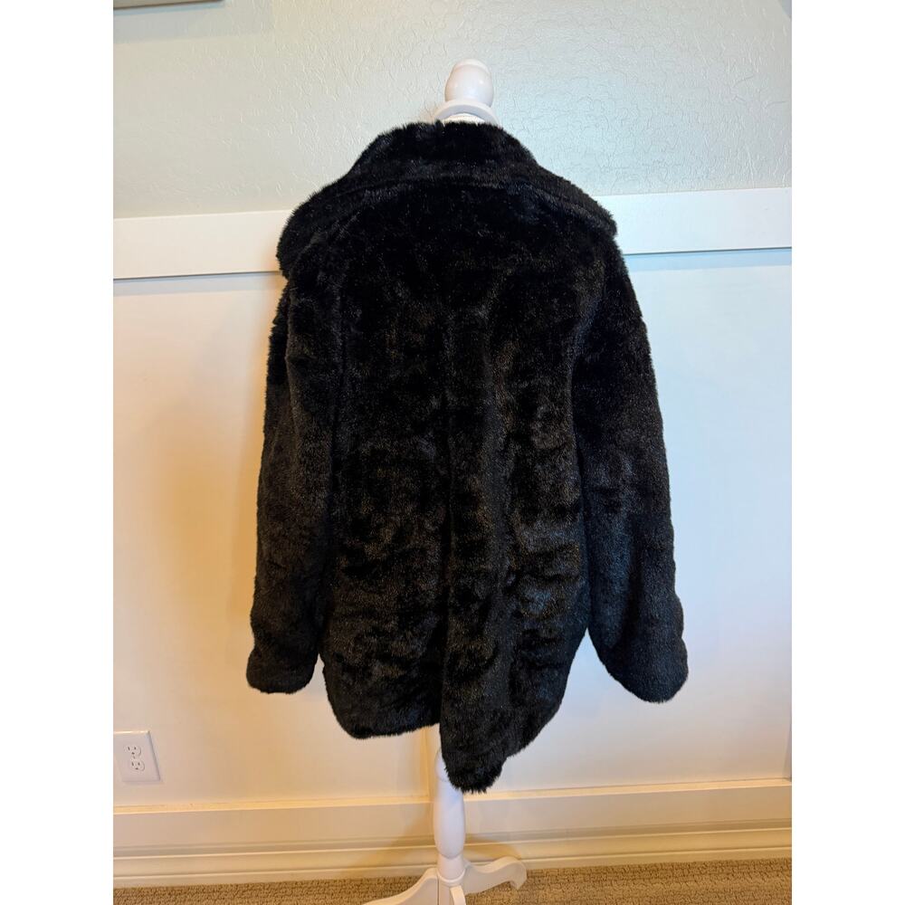 Vintage Groggy Black Faux Fur Coat Jacket Medium Plush Collared - Picture 3 of 8